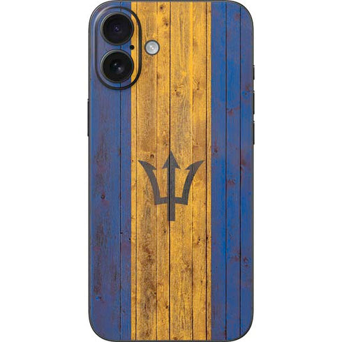Barbados Flag Dark Wood iPhone 16 Plus Skin